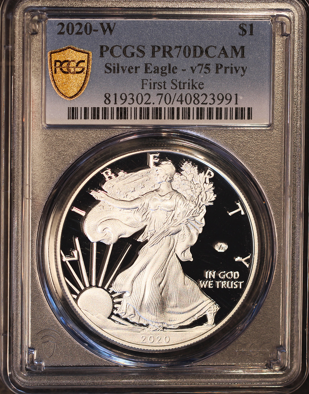 Collectors Corner 2020W 1 Silver Eagle v75 Privy First Strike