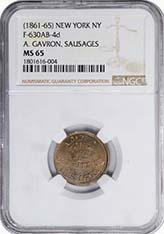 (1861-65) Token NEW YORK NY F-630AB-4d A. Gavron, Sausages